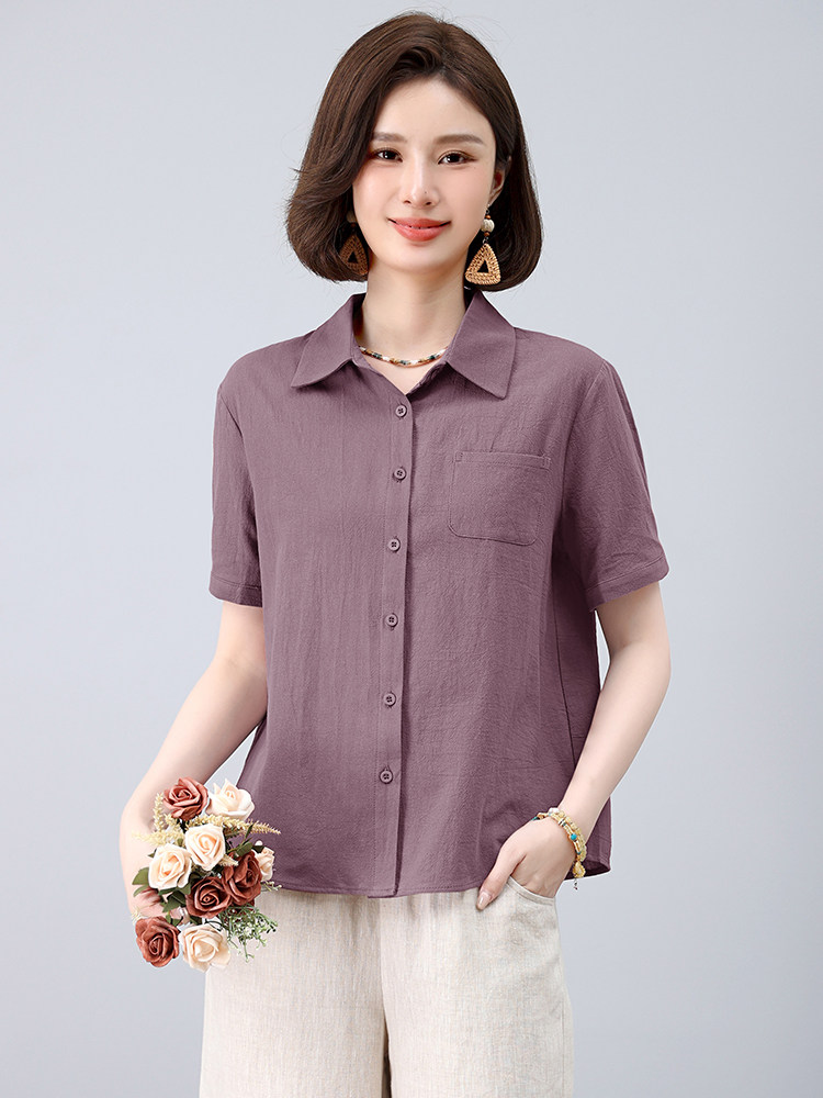 纯棉衬衫女2025夏季新款中老年妈妈大码宽松休闲全棉外穿长袖,女装衬衫,曼沙奕珂