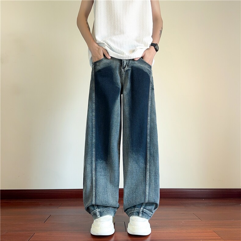 抖音品质渐变水洗潮流宽松休闲阔腿牛仔裤B315-K25456-特p45控88,男装牛仔裤,电商B315