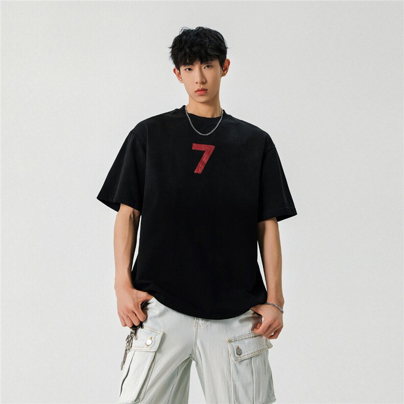 2025新款潮牌短袖宽松韩版字母印花扎染工艺T恤T8823/P5588,男装T恤,星座202