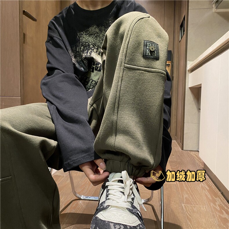 抖音品质港风冬季新款加绒保暖宽松束脚卫裤B315-K23490-p65控88,男装休闲裤,电商B315