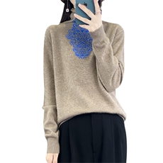 时尚潮流通勤长袖单件2024年秋冬季202323青花瓷堆堆领羊毛衫，女装羊毛衫，丽特绒