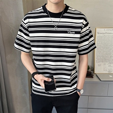 短袖t恤男21025新款夏季圆领条纹冰感透气打底衫C317-8073-P55，男装T恤，电商C317