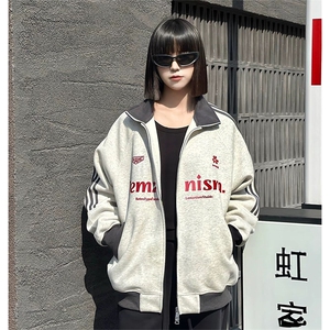 抖音得物美式高街重磅结构设计拼接织带立领印花卫衣外套 ACM4202图片