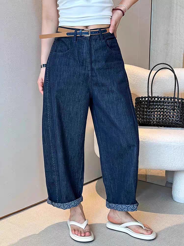 夏季新款高腰显瘦直筒牛仔裤复古百搭八分裤,女装休闲裤,湘姗