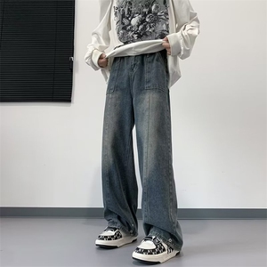 春秋青少年牛仔裤子男高街水洗做旧直筒裤潮牌vibe宽松K1326-P45图片