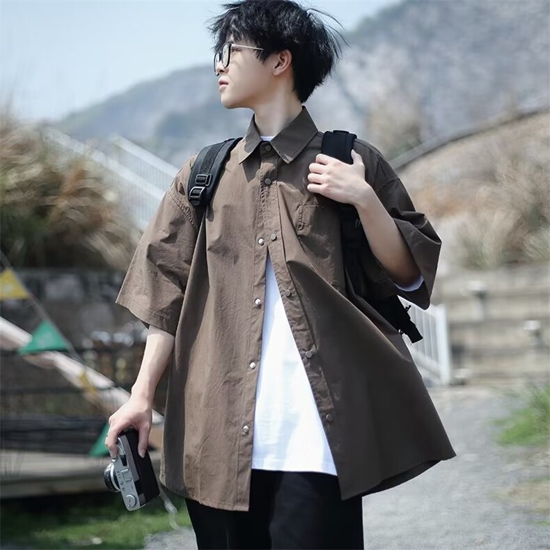 夏季新款日系cityboy休闲衬衫男短袖潮牌宽松百搭衬衣S5889-p32,男装T恤,星座1008-2