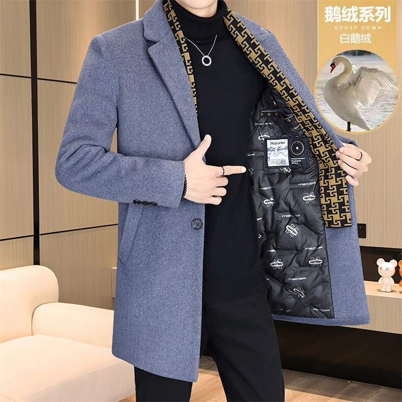 标鹅绒毛呢外套鹅绒内胆中长款羊毛外套男加厚羽绒服N7931-P230,男装羽绒服,星座310B-3