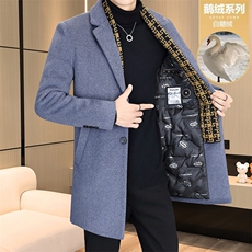 标鹅绒毛呢外套鹅绒内胆中长款羊毛外套男加厚羽绒服N7931-P230，男装羽绒服，星座310B-3