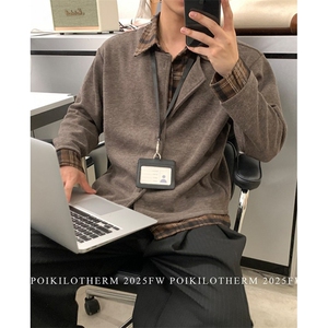 秋季新款美式复古风假两件拼接衬衫领针织衫开衫外套 MA6767图片