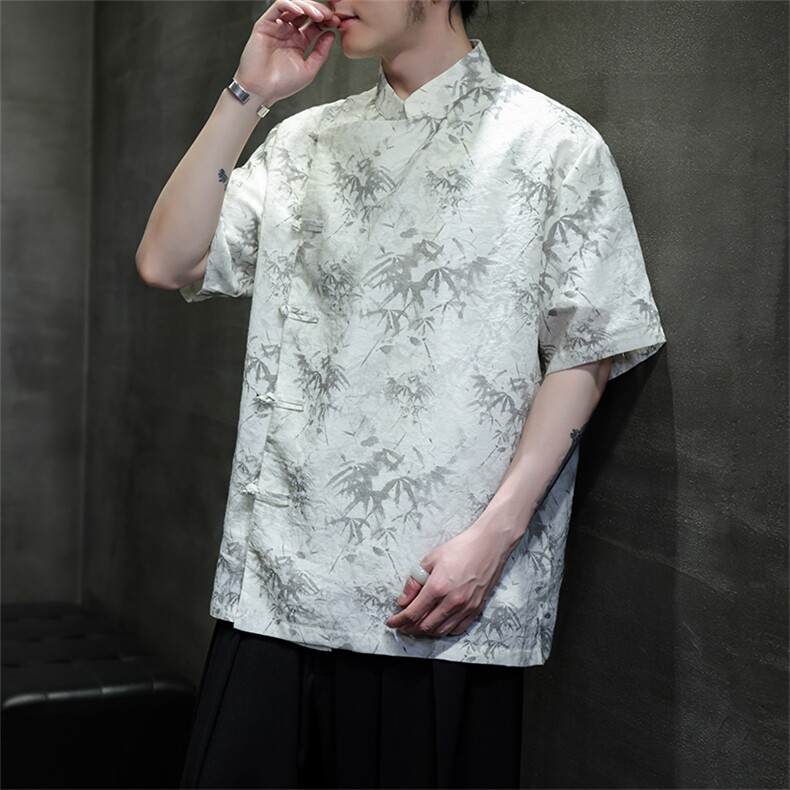 现货~风新款中式棉麻复古汉服盘扣立领短袖衬衫CS35-P65,男装衬衫,电商A021