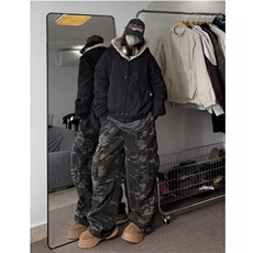 现货高品质美式高街冬季重磅硬挺短款座山雕毛领棉衣男女加厚外套，男装棉衣，电商A486-1