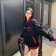 美式辣妹学院风棒球服外套女宽松小众立领夹克513AJK1979P40，男装夹克，星座513A