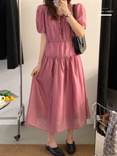 法式泡泡袖连衣裙夏季设计感小众温柔高级感，女装连衣裙，香丽迪1