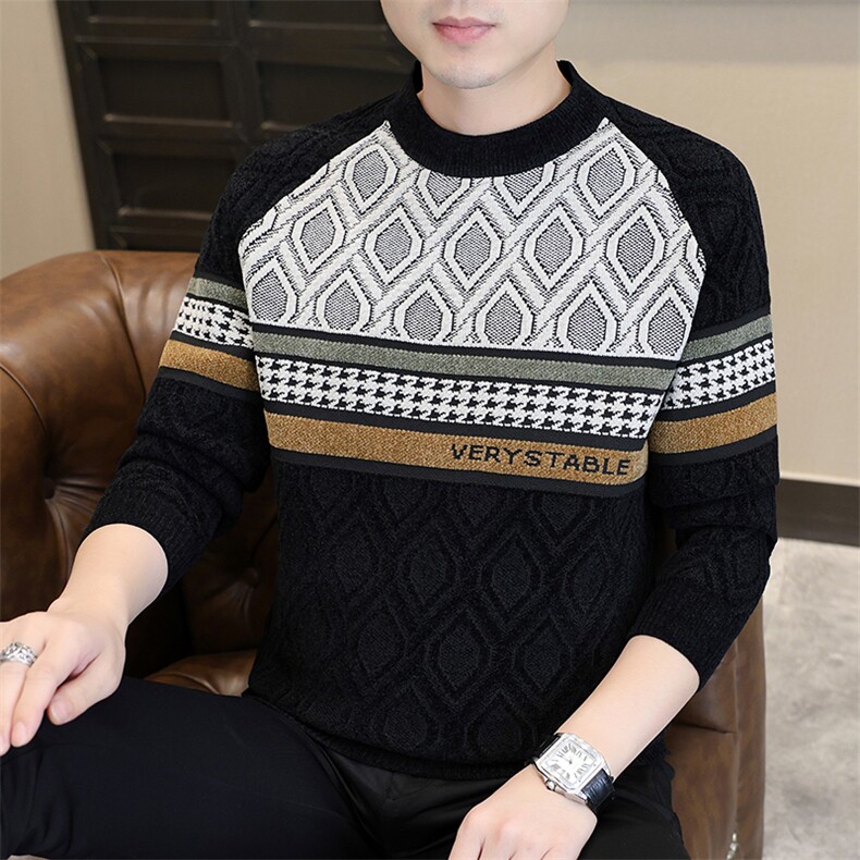 秋冬新款男士加厚潮流针织衫内搭个性图案毛衣1018-1-M629-P38图片