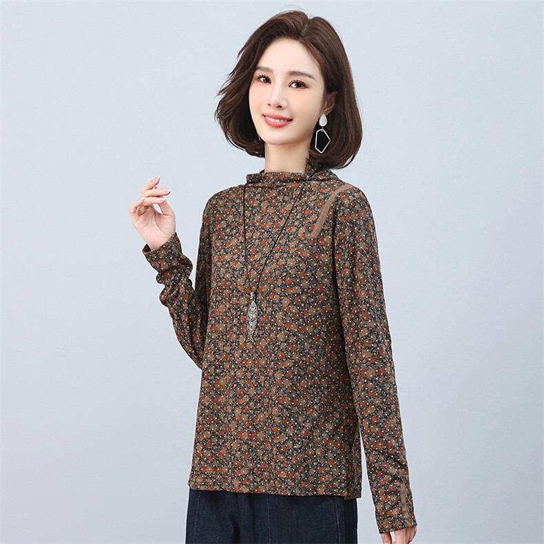 时尚印花高领长袖卫衣修身显瘦保暖女装上衣,女装卫衣/绒衫,叶笙衣