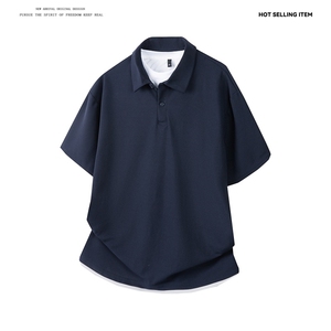 PL9006-P35-控58-假两件现货POLO衫男短袖T恤纯色翻领透气网眼图片
