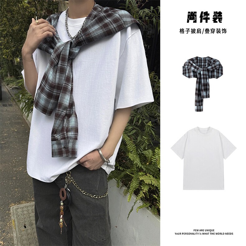 2026夏季新款5XZ1022-TP3068披肩屁帘一套短袖纯棉T恤衫男,男装T恤,电商A102