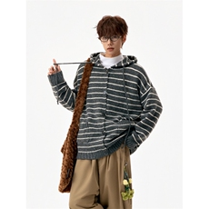 【现货】XZ1218MY9574特价P61美式复古条纹简约连帽毛衣，男装针织衫/毛衣，星座1218（原611-3）