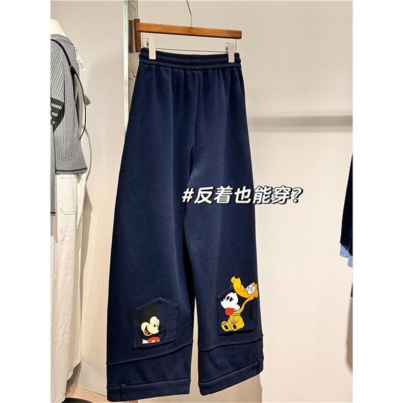 AK24048-P55卡通米奇加绒加厚卫裤女秋冬季 宽松直筒阔腿图片