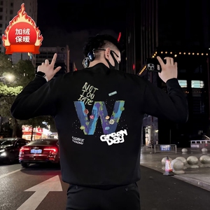 秋冬新款潮牌字母印花长袖t恤男重磅加绒个性百搭欧货情侣卫衣潮图片