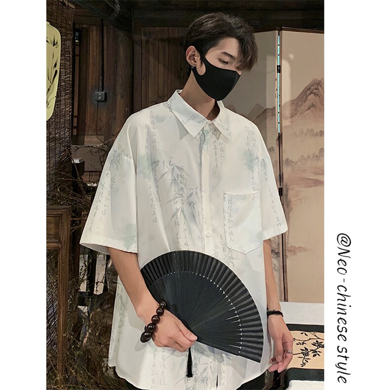 特批P25无差价夏季新中式冰丝顺滑风小众五分袖衬衫男CD2266,男装衬衫,电商A001