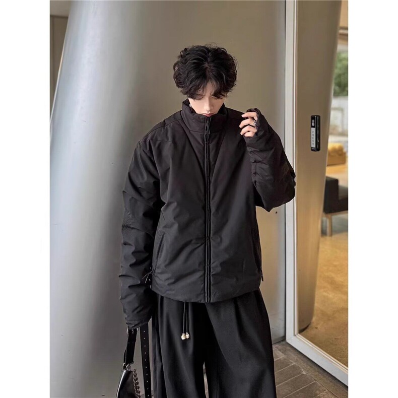 潮纯色立领黑色棉服男冬季时尚保暖基础款百搭廓形情侣外套上衣,男装夹克,星座506A