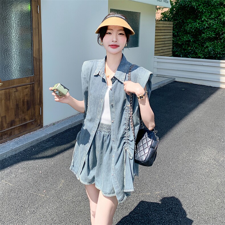 现货时尚水洗牛仔短裤套装2C110-H1157-P135-K198,女装套装/套裙,2C110