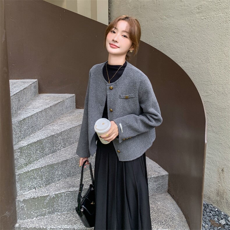 灰黑气质小香风套装裙女2025年秋季新款时尚外套百褶半身裙两件套,女装套装/套裙,2C108