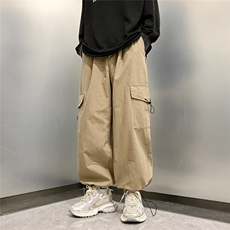 秋季潮牌宽松束脚卡其色休闲裤日系复古阔腿工装裤男K7486-P43，男装休闲裤，星座512-3