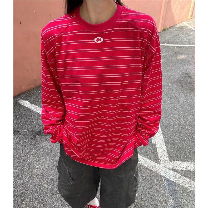 春季新款条纹长袖T恤学院风情侣上衣D328-CX6609-P38，男装T恤，电商D328