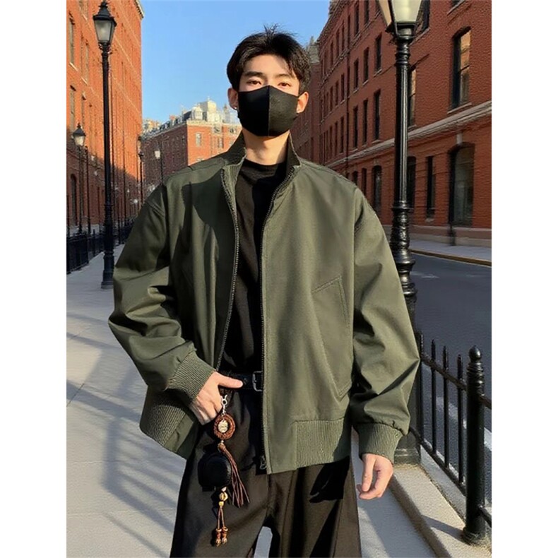 抖音得物美式潮休闲夹克春季立领纯色复古工装加厚棉服外套MF01,男装夹克,电商A443