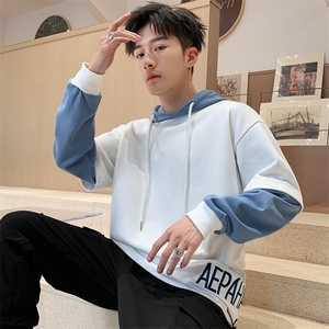 春季新款潮男个性假两件时尚卫衣青少年连帽撞色卫衣CYWY05图片