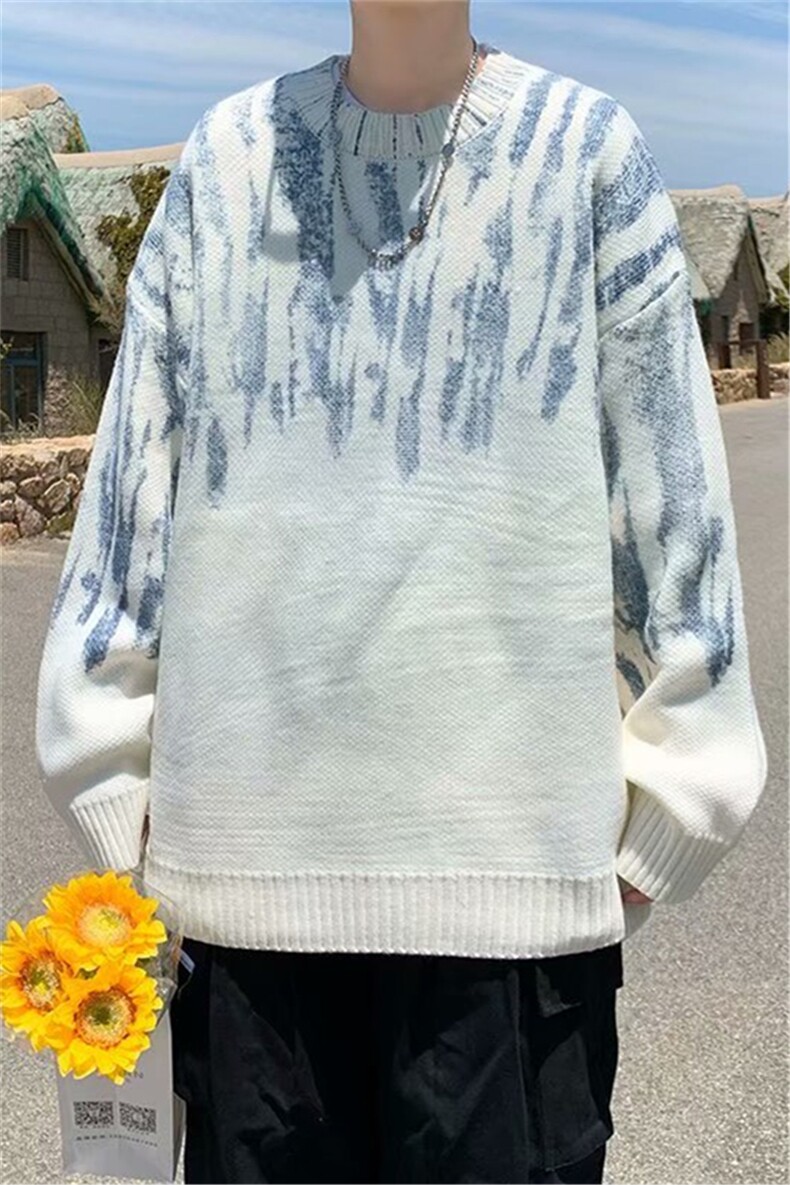 日系潮牌圆领毛衣春秋休闲针织衫潮流长袖套头潮男上衣M169-P48,男装针织衫/毛衣,星座512-4