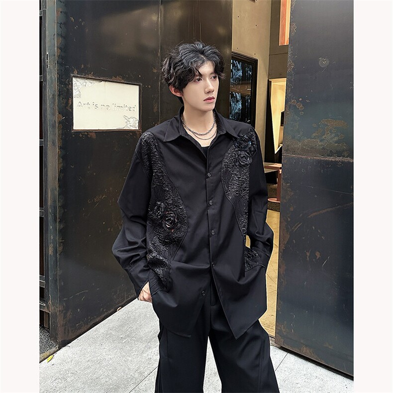 25春夏男士立体暗夜玫瑰重工鎏金衬衫CS75-P105图片