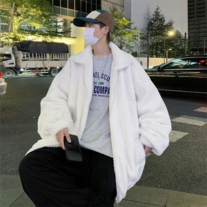 冬季新款兔毛外套男潮牌高街痞帅情侣休闲加厚保暖棉衣棉袄Y92图片