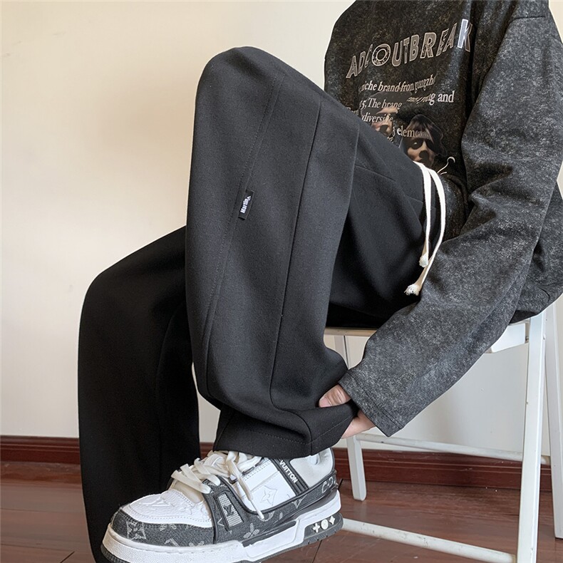 抖音直播得物2025秋冬港风新品纯色运动裤卫裤K021P45,男装休闲裤,电商042
