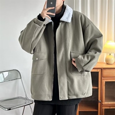 冬季毛呢羊羔绒服男港风宽松加厚保暖毛呢棉衣外套潮流棉袄JK06，男装夹克，星座1116A-1（原606A）