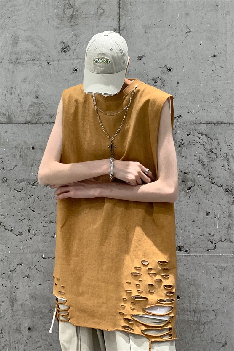 背心/马甲/坎肩夏季圆领下摆破洞无袖纯色T恤B239-1237-P45,男装背心/马甲,星座514-2(原B239)