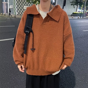 秋冬季纯色流行翻领针织衫韩版POLO衫青年休闲小V领打底衫毛衣,肥版毛衣怎么搭配图片欣赏图片