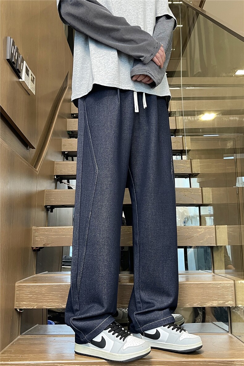 黑色牛仔裤松紧腰休闲裤男2025春秋季新款微宽松直筒长裤H902-P50,男装牛仔裤,星座509