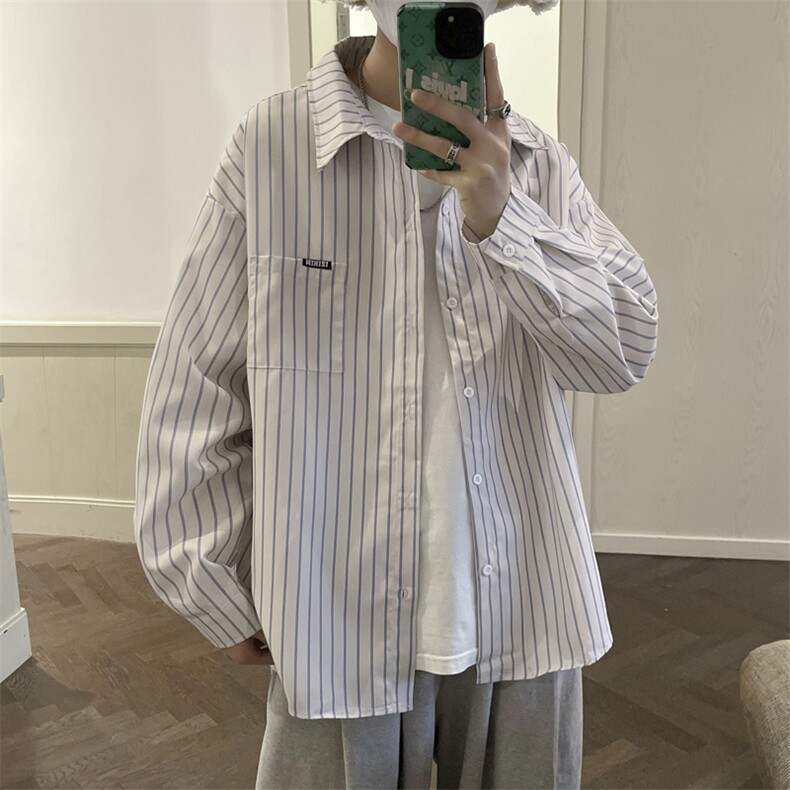 衬衫男条纹韩版潮流高街帅2023春秋新款ins宽松百搭外套CY007-P31,男装衬衫,星座412-2