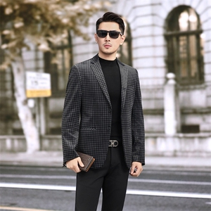 新款男士西装外套青年商务秋季休闲纯色西服6807P155图片