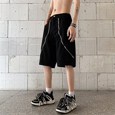 B221美式ins高街暗黑拉链休闲牛仔短裤五分裤LK23101-P60控78，男装牛仔裤，电商B221