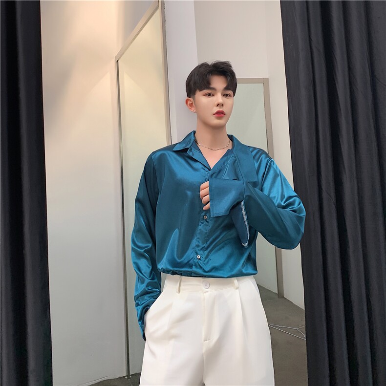 原创欧美设计chic男帅气OL职业bf长袖不对称领衬衣A，男装衬衫，电商A345