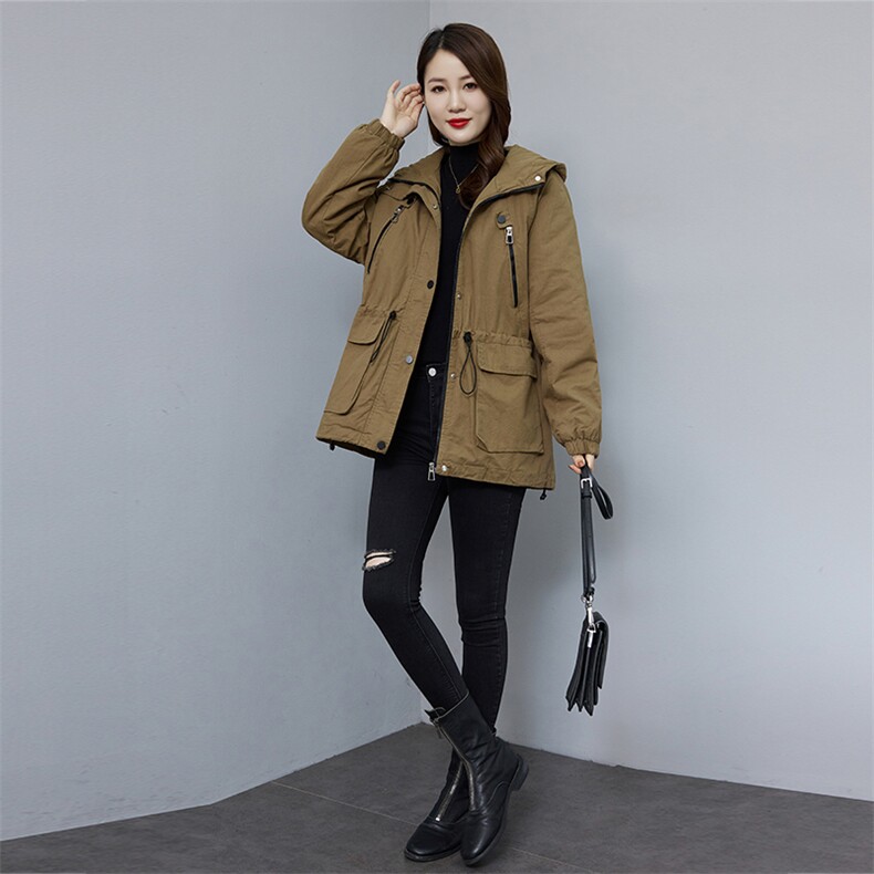 现货。时尚格子加绒加厚连帽保暖女派克服外套,女装棉衣/棉服,依万里