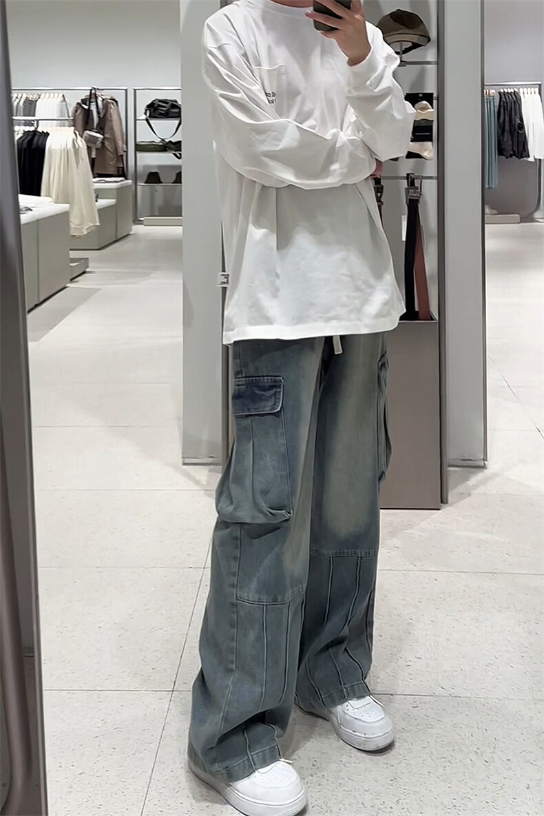 水洗复古秋季新款工装牛仔裤男美式阔腿休闲裤子-A1158TP55控88,男装牛仔裤,电商B241