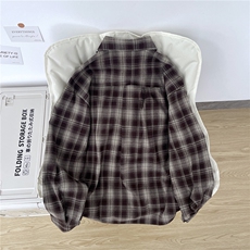 日系格子衫衬衣男女款慵懒风纯棉P45YC235，男装衬衫，星座1112-1