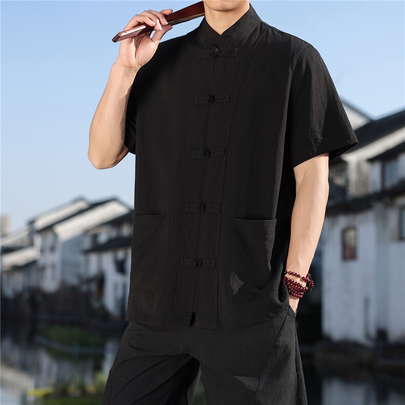 2026夏季新款风盘扣纯色休闲T恤宽松大码CS2603,男装T恤,电商A008