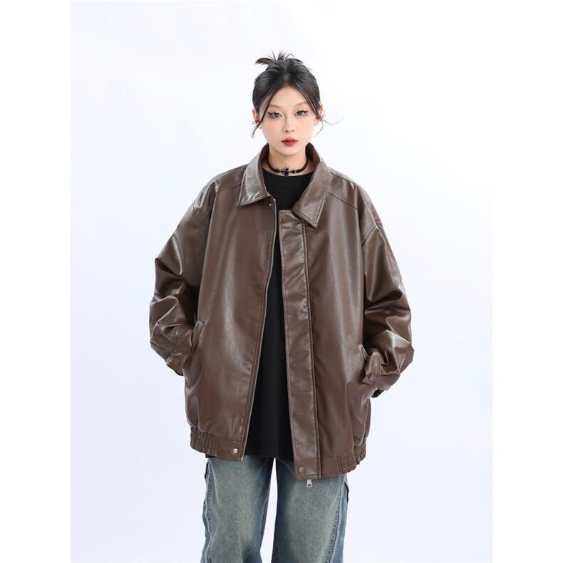 新款PU皮嘻哈外套上衣ins美式复古机车皮夹克男女帅气LJ5077-P65,男装夹克,星座1008