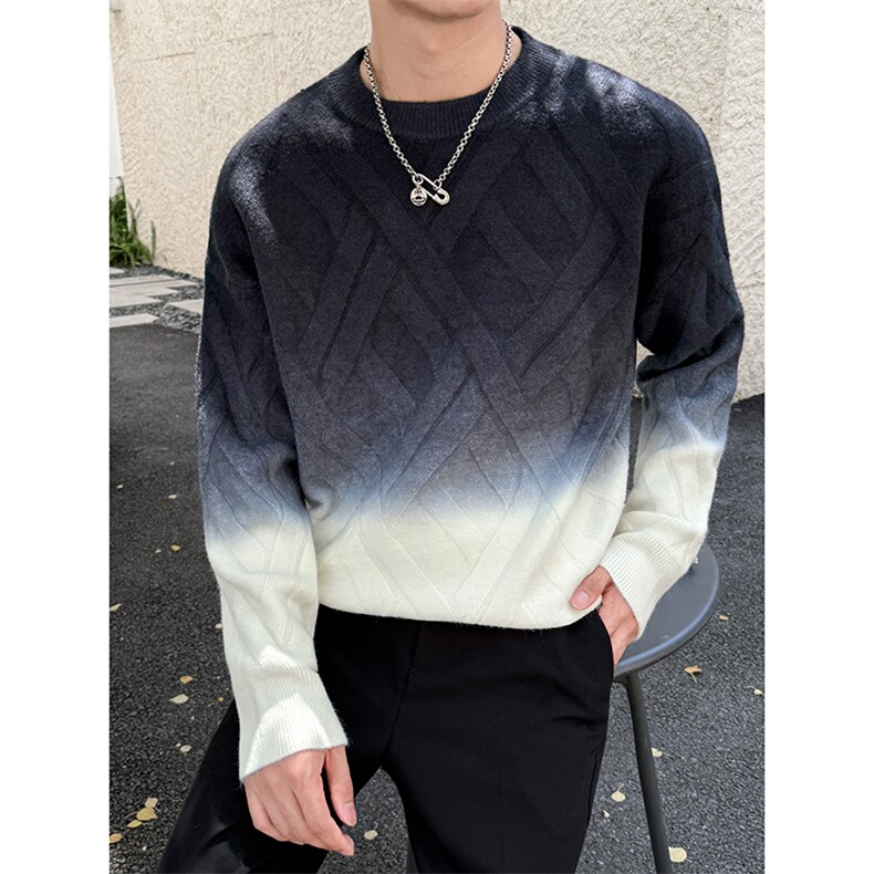 A135-2566男士撞色渐变毛衣高品质超柔超糯P88控119，男装针织衫/毛衣，电商A135（原星座819）